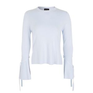 Topshop Blue Tie Sleeve Fluted Top